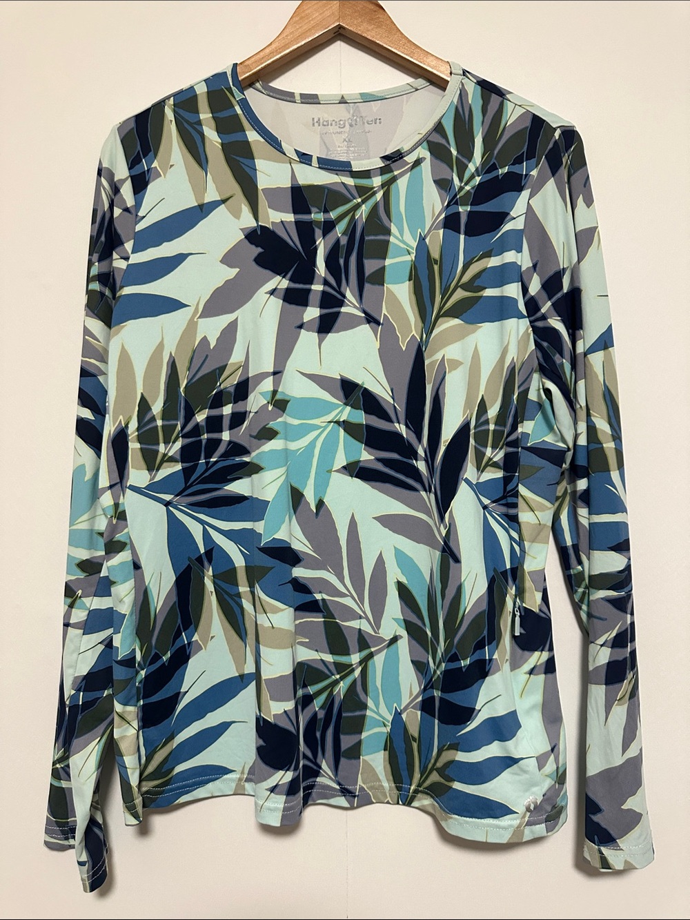 Hang Ten UPF 50+ Long Sleeve Leaf Print Rashguard Top - Blue, Green